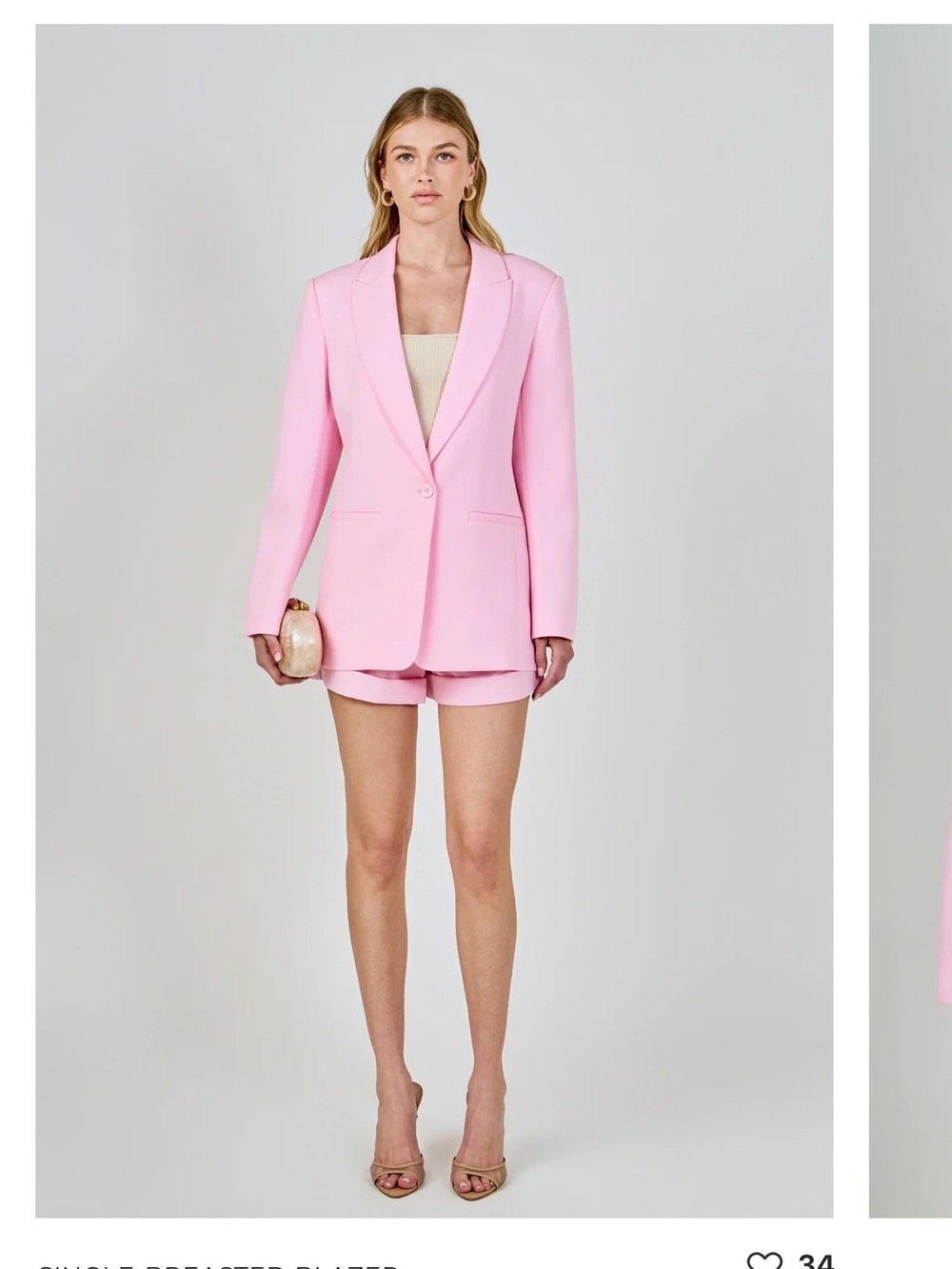 Grey Lab one button fitted blazer and Short Set Pink jacket small shorts medium